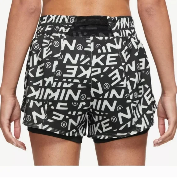 Nike sportswear all over logo black 2 in 1 running shorts womens xs - Picture 4 of 5